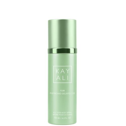 a green bottle of body spray Kayali yum gelato body spray